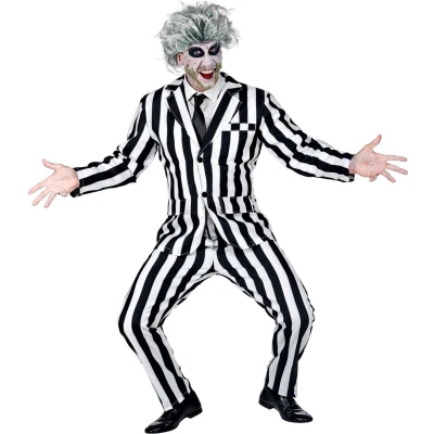 Afbeelding van Widmann Horror Films Kostuum Streepjes Beetlejuice Spook Man Zwart / Wit Small Halloween Verkleedkleding
