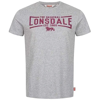 Afbeelding van Lonsdale Nybster Tshirt print, Heren, Maat: Medium, Marl grey/oxblood