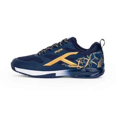 Afbeelding van HUNDRED Beast Max Non Marking Professional Badminton Shoes for Men Material: Polyester, TPU Suitable Indoor Tennis, Squash, Table Basketball &amp; Padel (Navy/Gold, EU 41, UK 7, US 8)