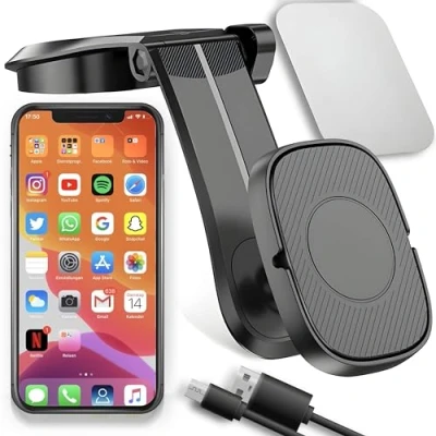 Afbeelding van Retoo mobiele telefoonhouder auto telefoon houder universele voorruit dashboard magnetisch voor smartphone Android accessoires zuignap zwart