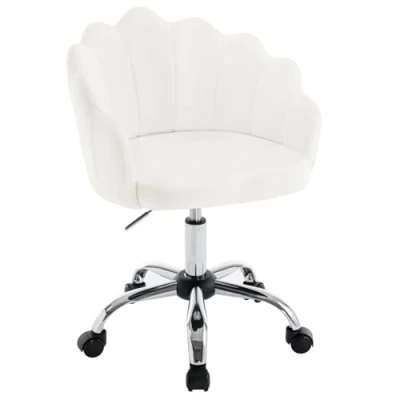 Afbeelding van WOLTU Homeoffice Stoel, bureaustoel, make upstoel, ergonomisch, fluwelen stoel met bloemblad rugleuning, draaistoel wieltjes, in hoogte verstelbaar, metalen frame, crèmewit BS152cm