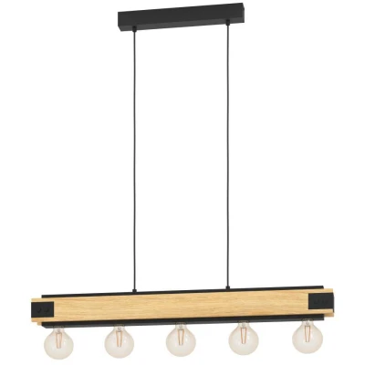 Afbeelding van Leen Bakker EGLO Hanglamp Layham 5lichts /zwart Hanglampen Zwart Hout