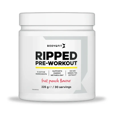 Afbeelding van Body &amp; Fit Ripped Pre Workout Framboos Poeder 30 doseringen (225 gram)