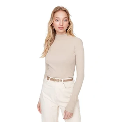 Afbeelding van Trendyol Zwart Getailleerde Hoge Kraag, Lange Mouwen, Geribde, Elastische Gebreide Blouse Twoaw21Bz0423