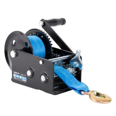 Afbeelding van Güde Riemlier GGHW 900/8 (900 kg max. trekkracht, 8 m riemlengte, 5 cm riembreedte, lasthaak met druppelopening, vergrendelingshendel, handslinger softgrip, bodemplaat gaten voor vaste