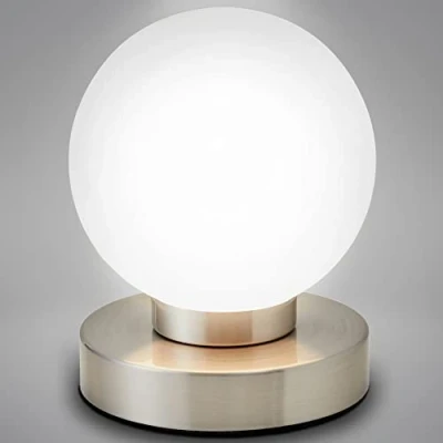 Afbeelding van B.K.Licht Witte Tafellamp ingebouwde dimmer touch bedlamp voor slaapkamer glas design E14 fitting excl. lichtbron