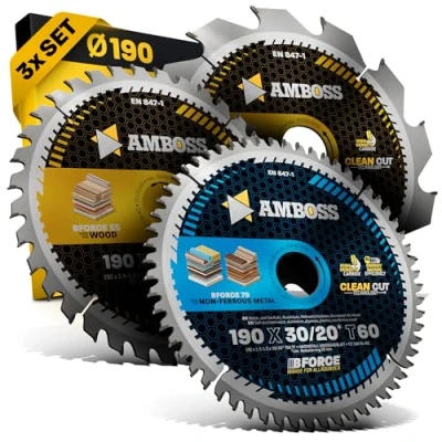 Afbeelding van Ø190 x 30 handcirkelzaagbladenset geschikt voor Bosch GKS 190, PKS 66 A. Metabo KS66. Makita 5705R AMBOSS WERKZEUGE® 190 zaagblad assortiment