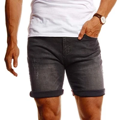 Afbeelding van Leif Nelson Shorts heren korte broek mannen jeansshorts denim zomer vrijetijdsbroek basic LN 1397, zwart, 33