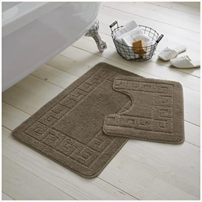 Afbeelding van Gaveno Cavalia Greek 2 delige badset, badmat 50 x 80 cm, wc mat 40 100% polypropyleen, mokka, 75 cm