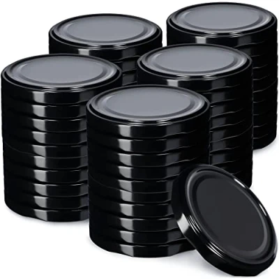 Afbeelding van KADAX Schroefdeksel met diameter van 82 mm, metalen twist off deksel, reservedeksel voor inmaakpotten en weckpotten, deksel 6 inkepingen (50 stuks, zwart)