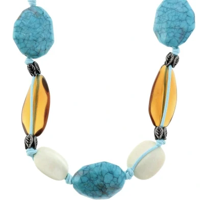 Afbeelding van Behave Lange ketting van touw met turquoise en bruine kralen