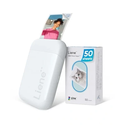 Afbeelding van Liene Mini instant fotoprinter, bluetooth, mobiele printer met 50 zinkstickers, 2 x 3, voor iOS/Android smartphone, wit