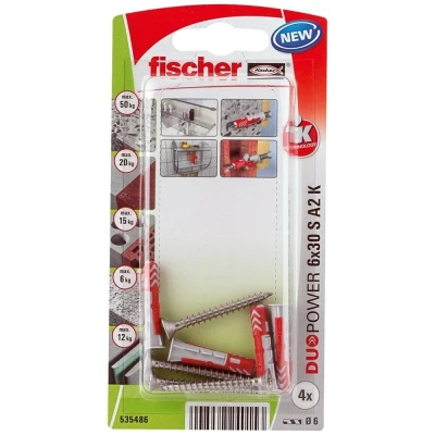 Afbeelding van Fischer Plug Duopower 6x30mm met RVS A2 schroef 4 stuks