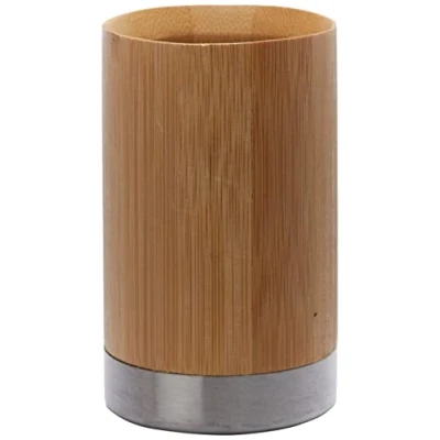 Afbeelding van axentia Tandenborstelhouder &quot;Bonja&quot;, badkameraccessoires, badkameraccessoires van bamboe, decoratieve borstelhouder, pennenbox, pennenhouder, rond