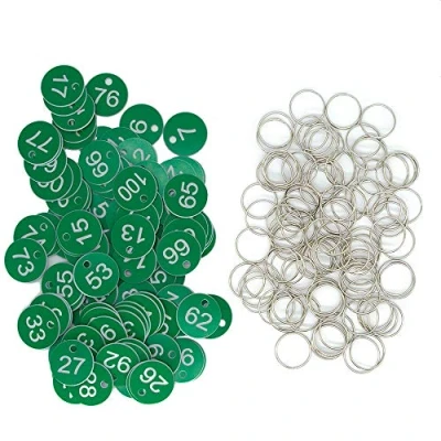 Afbeelding van Plastic sleutelhanger Tags, gegraveerde nummerlabels met sleutelhangers (groen, 1 50) door