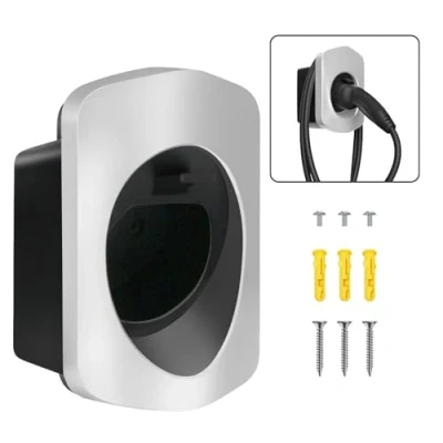 Afbeelding van MCEVKELN Type 2 wandhouder voor oplaadkabel, Wallbox, stekkerhouder, dock EV oplader, IEC 62196 houder, Wallbox accessoires, zilver