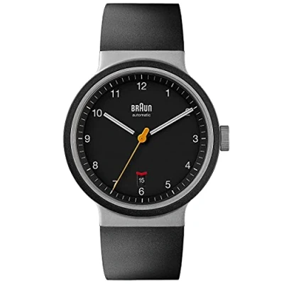 Afbeelding van Braun Heren 40mm automatisch horloge met zwarte rubberen band BN0278, Zwart, riem