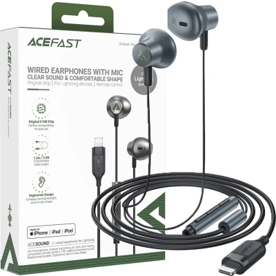 Afbeelding van Acefast L1 in ear hoofdtelefoon met 1,2 m Lightning connector zwart