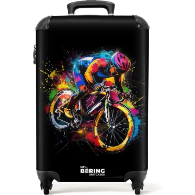 Afbeelding van NoBoringSuitcases.com® Handbagage koffer lichtgewicht Reiskoffer trolley Kleurrijke wielrenner met verf Rolkoffer wieltjes Past binnen 55x40x20 en 55x35x25