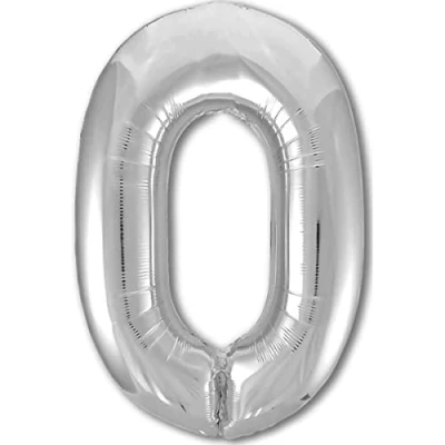 Afbeelding van Ballon Verjaardag 10 20 30 40 50 60 70 80 90 Nummer 0 Zilver XXL Gigantische Folieballon 100 cm Decoratie Ballonnummer Deco voor Verjaardag. Vliegt met Helium.
