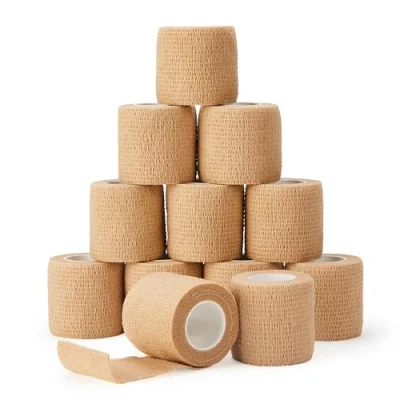 Afbeelding van PHYTOP Cohesive Bandages Vet Wrap 12 Pack 5 cm x 4.5 m, Elastic Adhesive Bandage Tape for Wrist Ankle Sprain and Swelling (Beige)