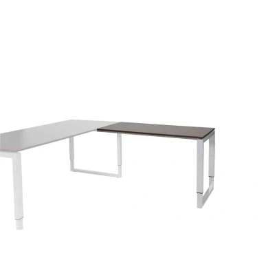 Afbeelding van Domino Plus aanbouwtafel, hoogte instelbaar (62 85cm) met 120x60cm &#039;zwevend&#039; logan eiken 25mm blad en aluminium (RAL9006) O poot frame