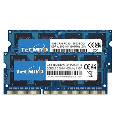 Afbeelding van TECMIYO 8GB Kit (2x4GB) PC3L 12800S DDR3 1600MHZ Sodimm DDR3L 1600 PC3 12800 CL11 1.35V/1.5V 204Pin Niet Ecc Ongebufferde Laptop Geheugen RAM Module Upgrade