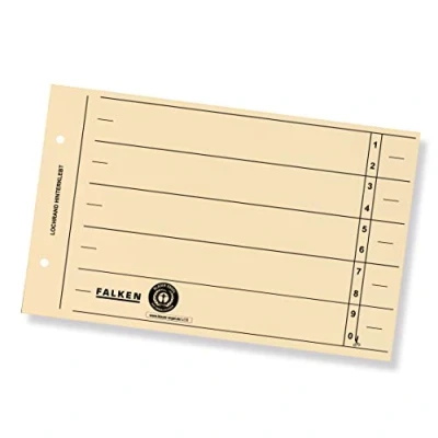 Afbeelding van Origineel Falken 100 stuks verdelers. Made in Germany. Gemaakt van gerecycled karton voor DIN A5 liggend licht zeem verdelers mappen register kalenders Blauwe Engel