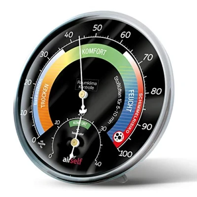 Afbeelding van Airself Thermo hygrometer analoog kamerthermometer en vochtmeter controle van het binnenklimaat op basis kleurrijke zones