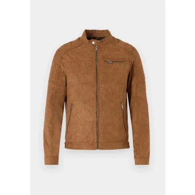 Afbeelding van Mann JACK &amp; JONES Imitatieleer Jas Biker Blouson Bomberjacke JJEROCKY Ontwerp Overgangsjas, Colour:Light Brown, Size:M