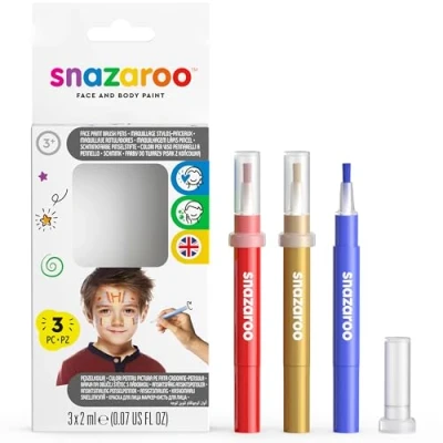 Afbeelding van Snazaroo 1180140 Kinderschmink, schminkpotlood met penseelpunt, 3 kleuren set avontuur, rood/goud/blauw