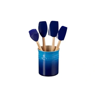 Afbeelding van Le Creuset aardewerken spatelpot met 4 spatels azure
