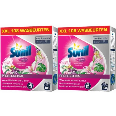 Afbeelding van 2x Sunil Professional Wasmiddel Poeder Tropische Bloemen &amp; Ylang 108 Wasbeurten 7,56 kg