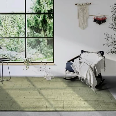 Afbeelding van Villeroy &amp; Boch Wollen tapijt Wilhelmine natuurlijk woonkamertapijt handgeweven en milieuvriendelijk boho wol voor woonkamer, slaapkamer, eetkamer, hal, keuken groen, 120x170 cm