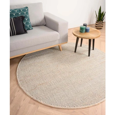 Afbeelding van Rond Wollen Vloerkleed Lett Wit/beige 160 Cm