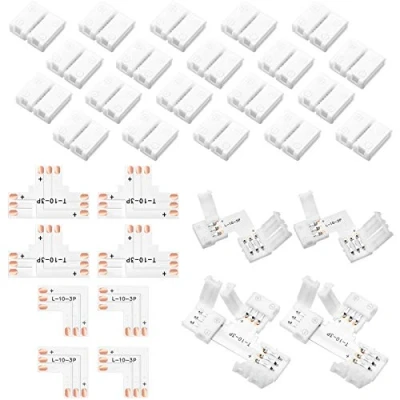 Afbeelding van 28 stuks 3 pins LED aansluiting 10 mm soldeervrije verlichting L vorm verlenging T adapter connector voor WS2811 WS2812B SK6812 strips