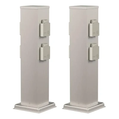 Afbeelding van ledscom.de 2 tuincontactdoos POLLY voor buiten, IP44, 4 voudig, roestvrij staal, vierkant, 40 cm