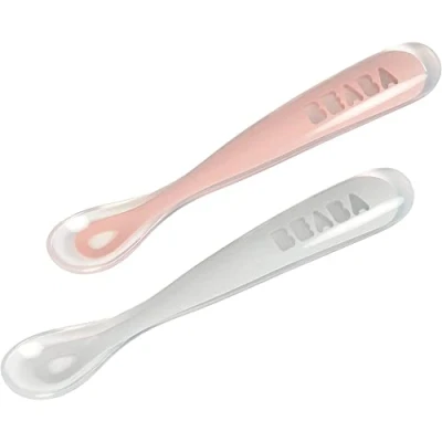 Afbeelding van Béaba Siliconen lepeltjes Set van 2 Grijs/roze 4+ Maanden