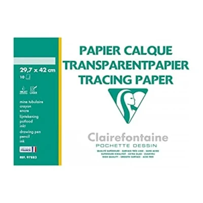 Afbeelding van Clairefontaine 96883C tas voor schooltekeningen 10 vellen zeer transparant papier A3 29,7 x 42 cm 70/75 g ideaal technische tekeningen
