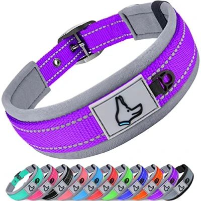 Afbeelding van Joytale Neopreen gewatteerde hondenhalsband voor extra grote honden, 11 kleuren, reflecterende brede halsbanden met duurzame metalen riemgesp, verstelbare zwaar belastbare nylon halsband, Paars, XL