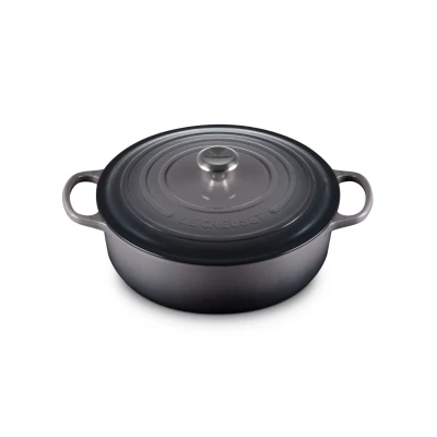 Afbeelding van Le Creuset Lage Braad /Stoofpan Signature Rond 30cm 6,2l Flint Gietijzer