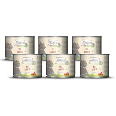 Afbeelding van MjAMjAM Premium natvoer voor katten natuurlijk lekker BIO varkensvlees, verpakking van 6 (6 x 200g), graanvrij met extra vlees