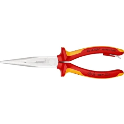 Afbeelding van Knipex Platspitse tang met zijsnijder (telefoontang) verchroomd, geïsoleerd VDE gekeurd, bevestigingshaak om een valbeveiliging aan te brengen 200 mm (zelfbedieningskaart/blister) 26 16 T BK