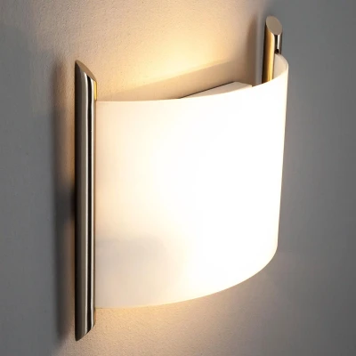 Afbeelding van Lindby wandlamp 2 lichts glas, metaal H: 25 cm E27 wit gesatineerd, nikkel gesatineerd