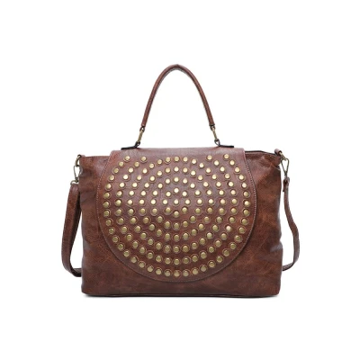 Afbeelding van Schouder tas Van Imitatieleer Met Ritssluiting Schouderband metalen noppen BRUIN kleur