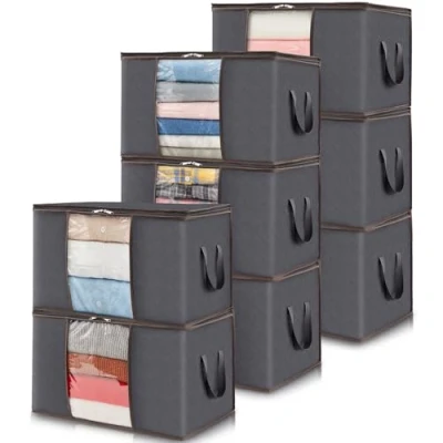 Afbeelding van Lifewit 8 pack Opbergtas voor Kleding, Opbergtassen Dekens, Dekbedden, Opvouwbare Kledingopslag met Versterkt Handvat, Stevige Ritssluiting, Kijkvenster, 60L, Grijs