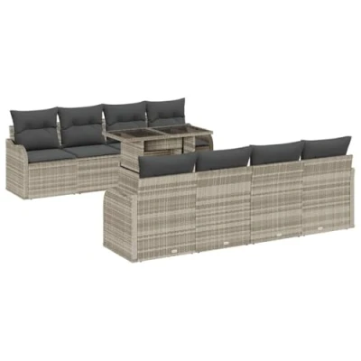 Afbeelding van vidaXL 10 delige tuinsofa set met kussens lichtgrijs poly rattan