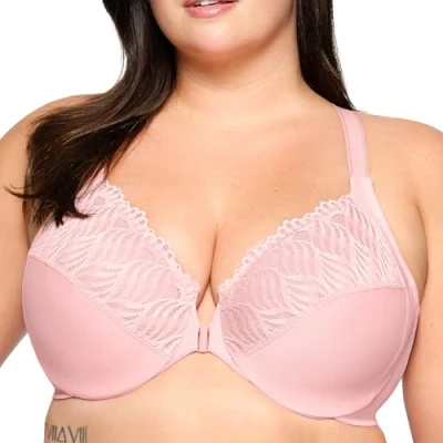 Afbeelding van Glamorise Vrouwen Plus Size Front close T back Wonderwire Onderdraad #1246, Roze Blush, 95E