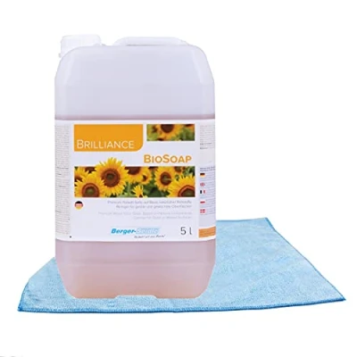 Afbeelding van Berger Seidle Classic BioSoap voor de verzorging en reiniging van parket houten vloeren, kleurloos, + zachte premium polijstdoek (5 liter)