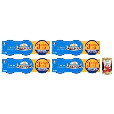 Afbeelding van 24x AS do MAR Tonno all&#039;Olio di Oliva, tonijn in olijfolie, ideaal elk recept, 80 g blik + Italian Gourmet Polpa Pomodoro 400